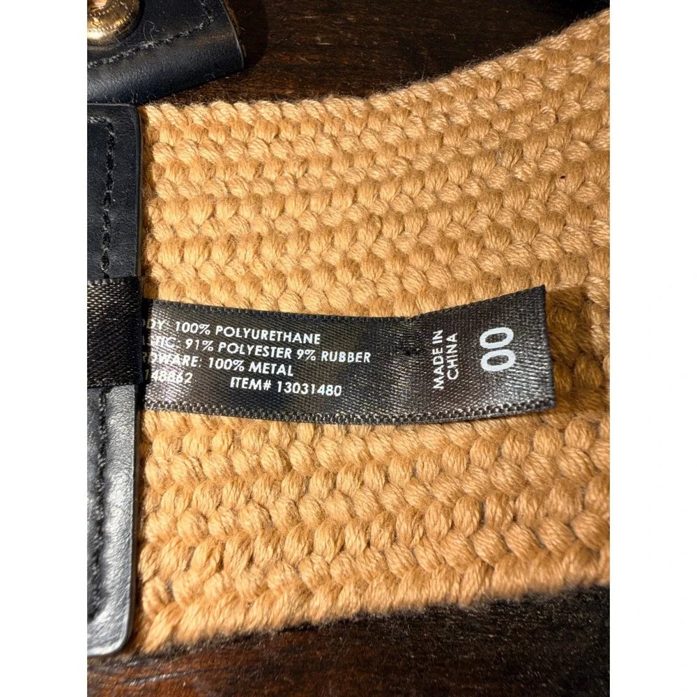 Torrid Womens Tan Woven Stretch Cinch Belt Black Faux Leather Wood Ring Sz 00